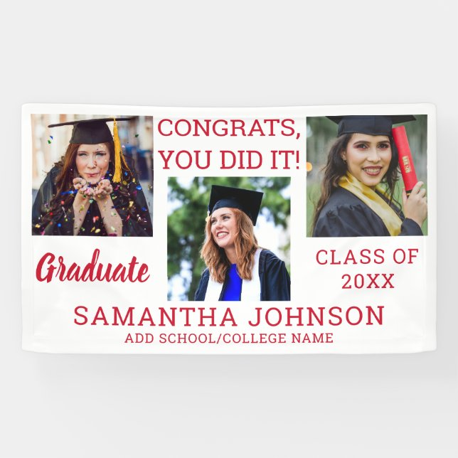 Banderoles Graduation 3 Photo Red Congrats Graduate 2025 (Horizontal)