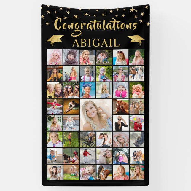 Banderoles Graduation 45 Photo Collage Black Gold (Vertical)