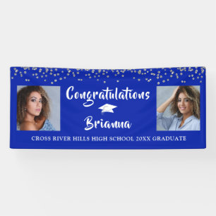 Banderoles Graduation Argent Confetti Script Photo Royal Blue