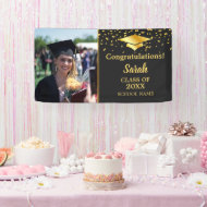 Banderoles Graduation Black & Gold Custom Photo Class Of 2025