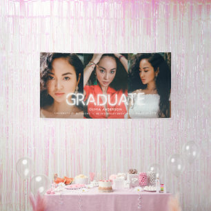 Banderoles Graduation blanc néon multi photo moderne fête