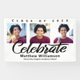 Banderoles Graduation blanche 3 Photo Bold Script noir minima
