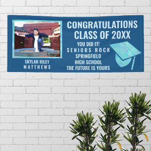 Banderoles Graduation Blue Opal 1 Photo Félicitations