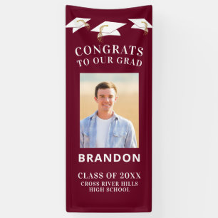 Banderoles Graduation Cap Toss GRATS GRAD Photo Maroon