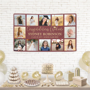 Banderoles Graduation Congrats 12 Photo Collage Bourgogne Gol