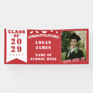 Banderoles graduation customisée rouge 2023 avec nom et photo