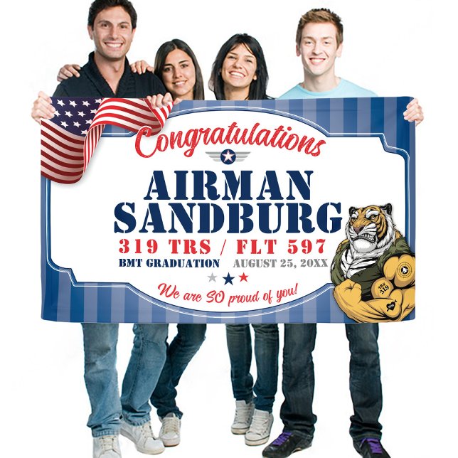 Banderoles Graduation de la Force aérienne 321 TRS Tigers Mas (319 TRS Tigers Mascot US Air Force BMT Basic Military Training Graduation Vinyl Banner, Proud Mom)