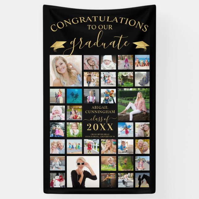 Banderoles Graduation de script 35 Photo Collage Black Gold (Vertical)