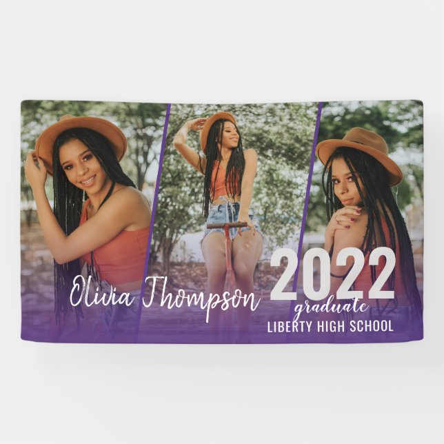 Banderoles Graduation de Script Photo de Collage Purple (Horizontal)