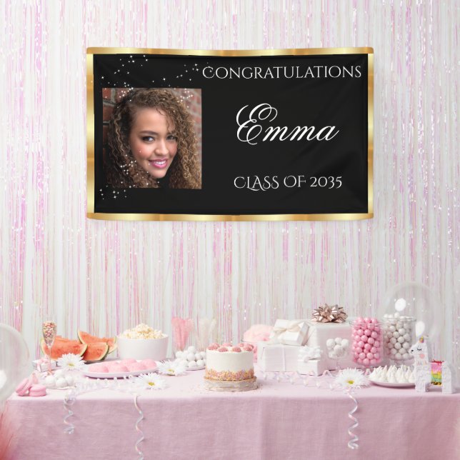 Banderoles Graduation Gold Satin photo personnelle (Fête)