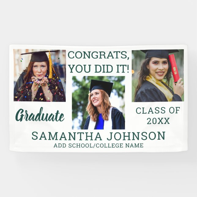 Banderoles Graduation Green 3 Photo Félicats Graduate 2023 (Horizontal)