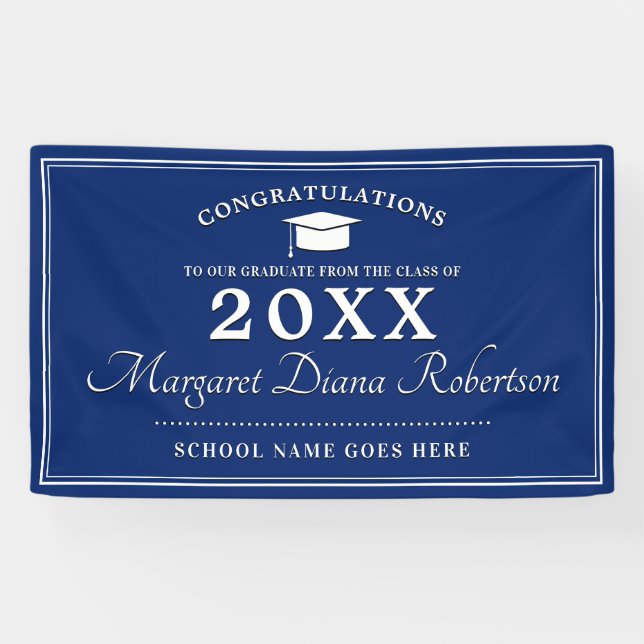 Banderoles Graduation moderne bleu et blanc (Horizontal)