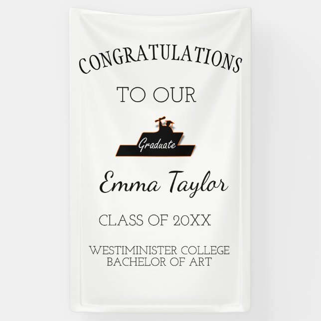 Banderoles Graduation moderne Félicitation Black Scroll (Vertical)
