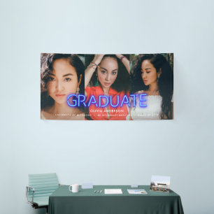 Banderoles Graduation néon bleu multi photo moderne fête