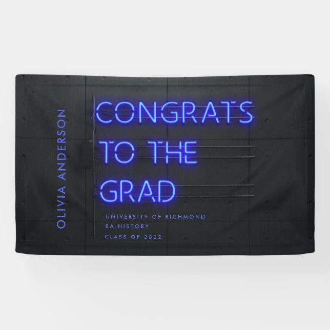 Banderoles Graduation néon noir bleu fêtes moderne (Horizontal)