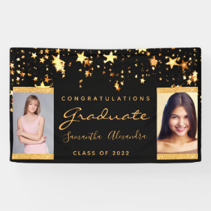 Banderoles Graduation party 2024 Black gold stars deux photo