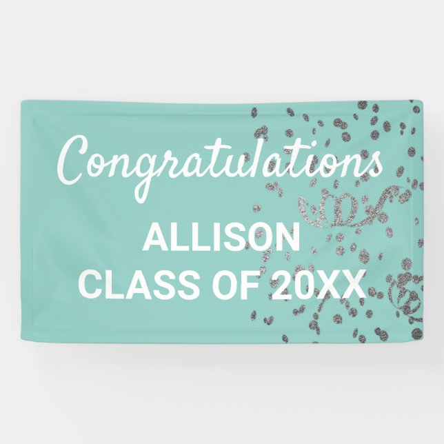Banderoles Graduation personnalisée Parties scintillant d'arg (Horizontal)
