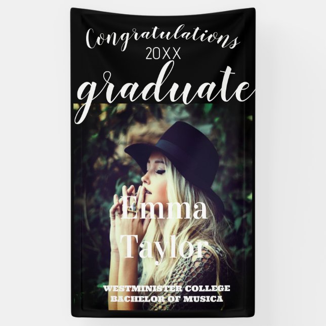 Banderoles Graduation Photo Elegant Script Classe de (Vertical)