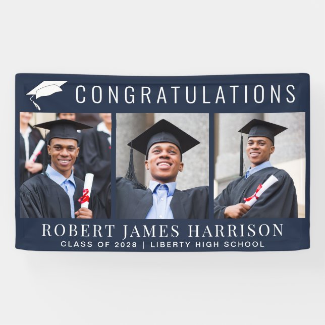Banderoles Graduation Photo Félicitations Bleu (Horizontal)