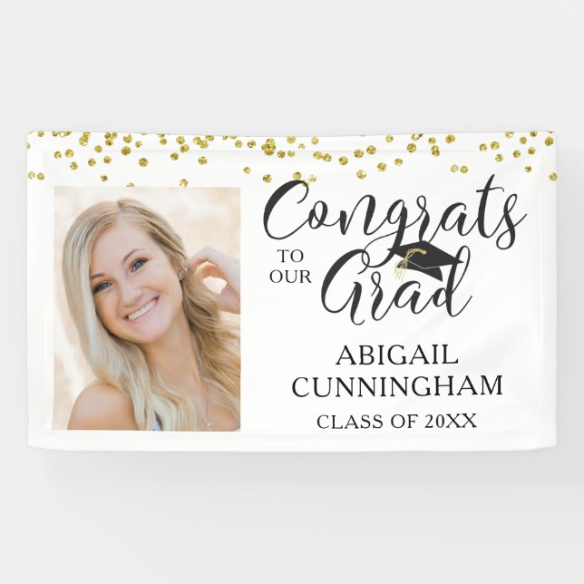 Banderoles Graduation Photo GRATS GRAD Script Confetti (Horizontal)