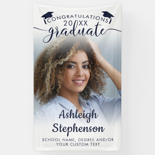 Banderoles Graduation Photo Marine Bleu Congrats Grad Script (Vertical)