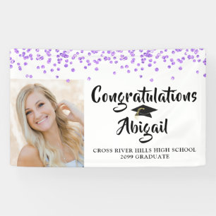 Banderoles Graduation Photo Purple Confetti Brush Script