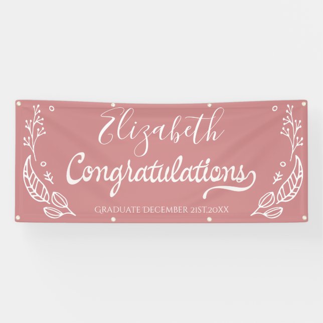 Banderoles Graduation Pink Elegant Chic Félicitations (Horizontal)