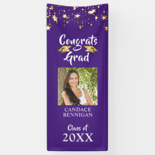 Banderoles Graduation Purple Gold Stars Brush Script Photo
