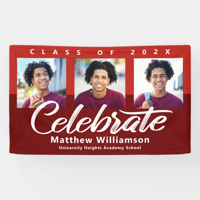 Banderoles Graduation rouge 3 Photo Bold Script moderne minim (Horizontal)