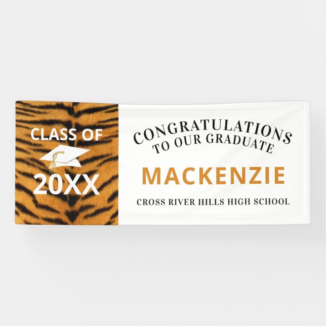 Banderoles Graduation Tigers Mascot CLASSE D'Orange et Noir (Horizontal)