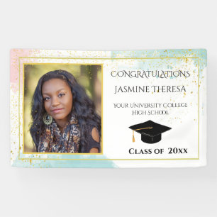 Banderoles Graduation Turquoise Rose Blanc Or Confetti