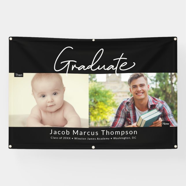 Banderoles Gradué puis et maintenant Homme Grad photo personn (Horizontal)
