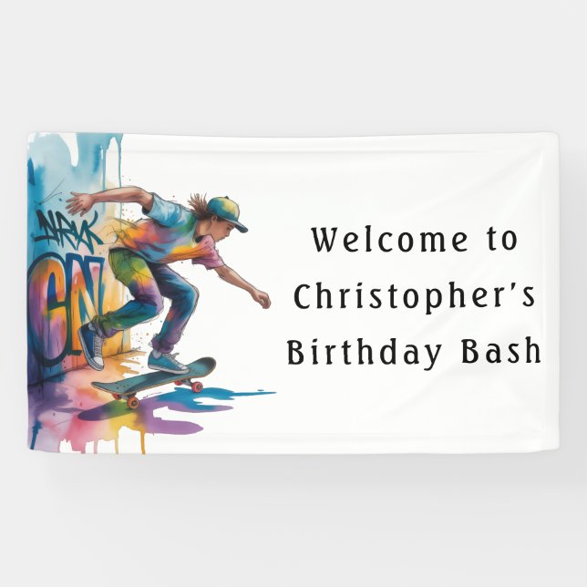 Banderoles Graffiti Skateboarder Birthday Bash Welcome Sign (Horizontal)