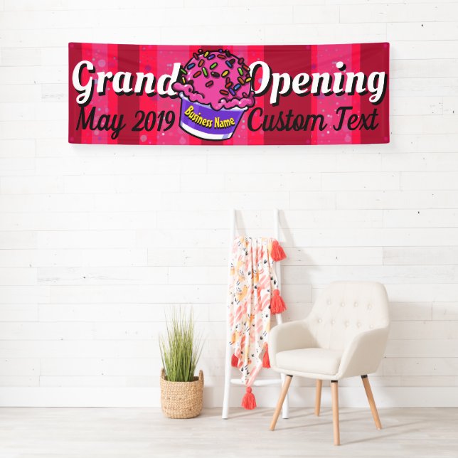 Banderoles Grand Ouverture Ice Cream Shop Personnalisable (En situation)