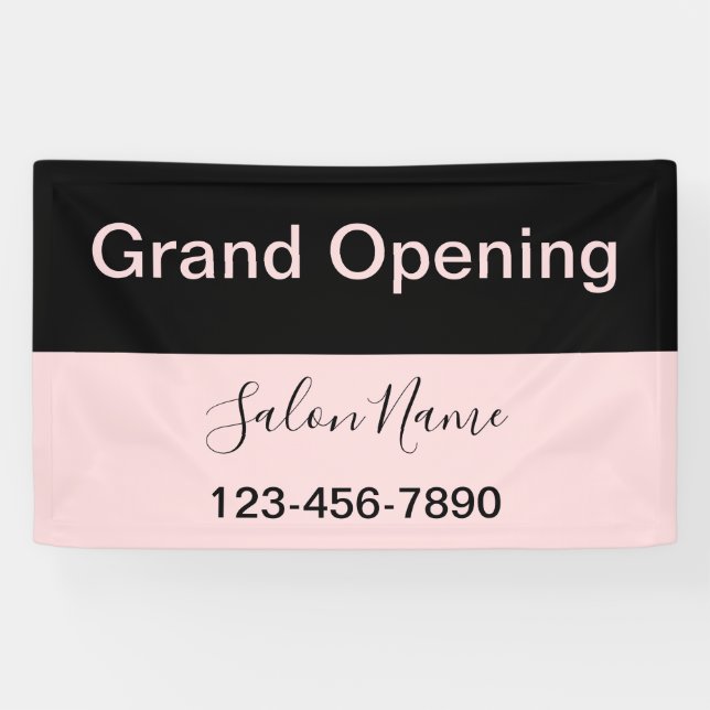Banderoles Grand Ouverture Pale Rose & Noir Beauté Nom du sal (Horizontal)