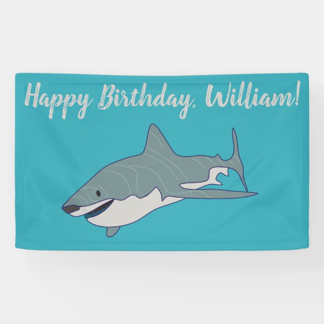 Banderoles Grand requin blanc Personnalisé fête d'anniversair (Horizontal)