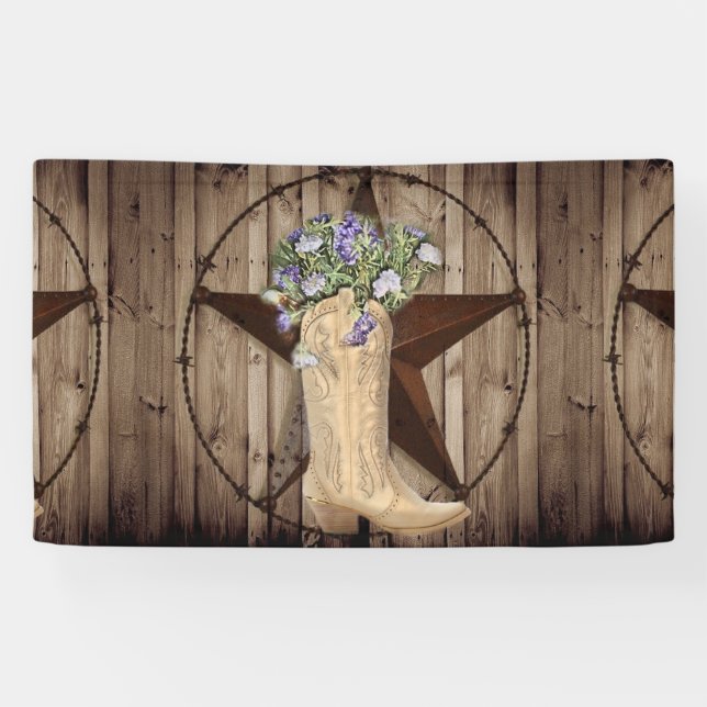 Banderoles grange rustique fleur sauvage western star cowgirl (Horizontal)
