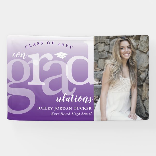 Banderoles Gras ConGRADulations Purple Ombre Photo Graduation (Horizontal)