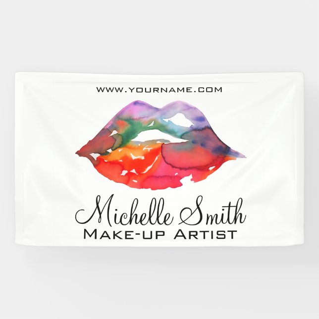Banderoles Gras Rainbow Lips Aquarelle Dessin maquillage beau (Horizontal)