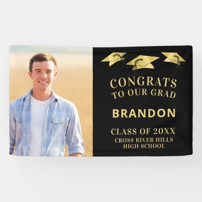 Banderoles GRATS GRAD Casquette Toss Photo Black Gold (Horizontal)