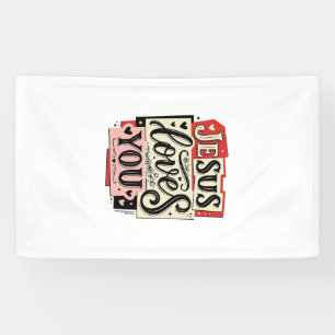 Banderoles Gravure Vintage Jésus Vous Aime Typographie Chréti