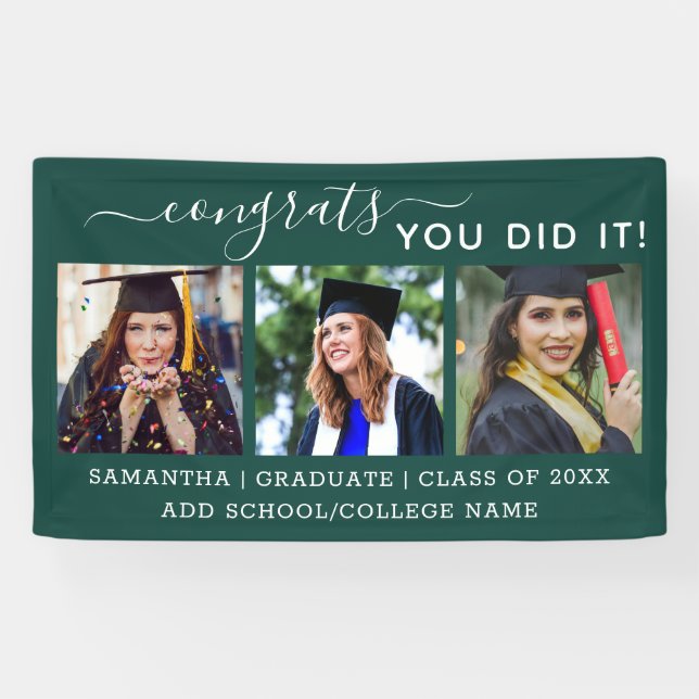 Banderoles Green 3 Photo Congrats Graduate 2022 Graduation (Horizontal)