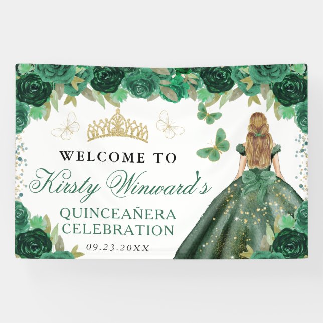 Banderoles Green Dress Blonde Princess Floral Quinceanera (Horizontal)