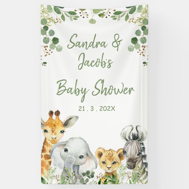 Banderoles Green Foliage Eucalyptus Safari Baby shower (Vertical)