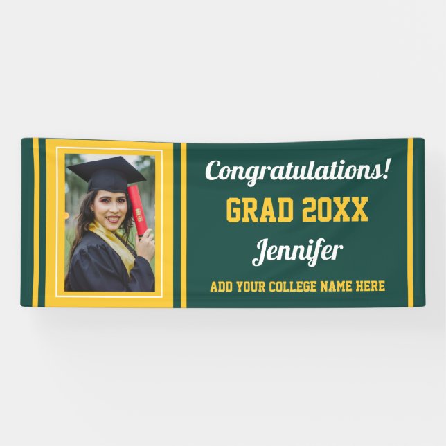 Banderoles Green Gold Congrats Grad Custom Photo Graduation (Horizontal)