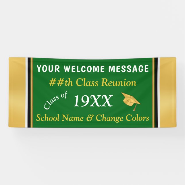 Banderoles Green, Gold, White High School Reunion (Horizontal)