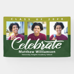 Banderoles Green Graduation 3 Photo Bold Script Modern Simple