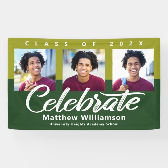 Banderoles Green Graduation 3 Photo Bold Script Modern Simple (Horizontal)