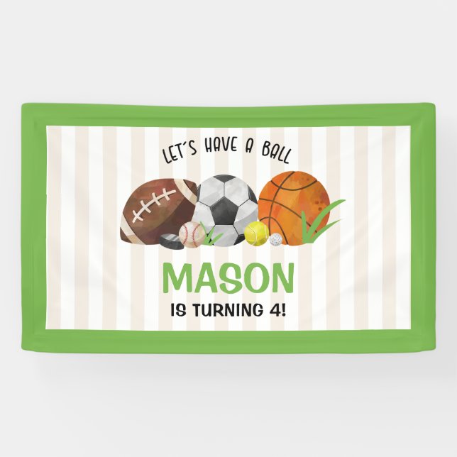 Banderoles Green Sports Football Basketball fête d'anniversai (Horizontal)