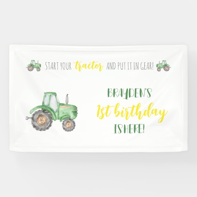 Banderoles Green Tractor Farm Anniversaire Contexte (Horizontal)